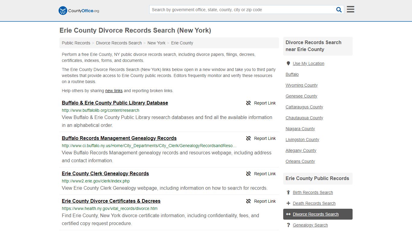Erie County Divorce Records Search (New York) - County Office