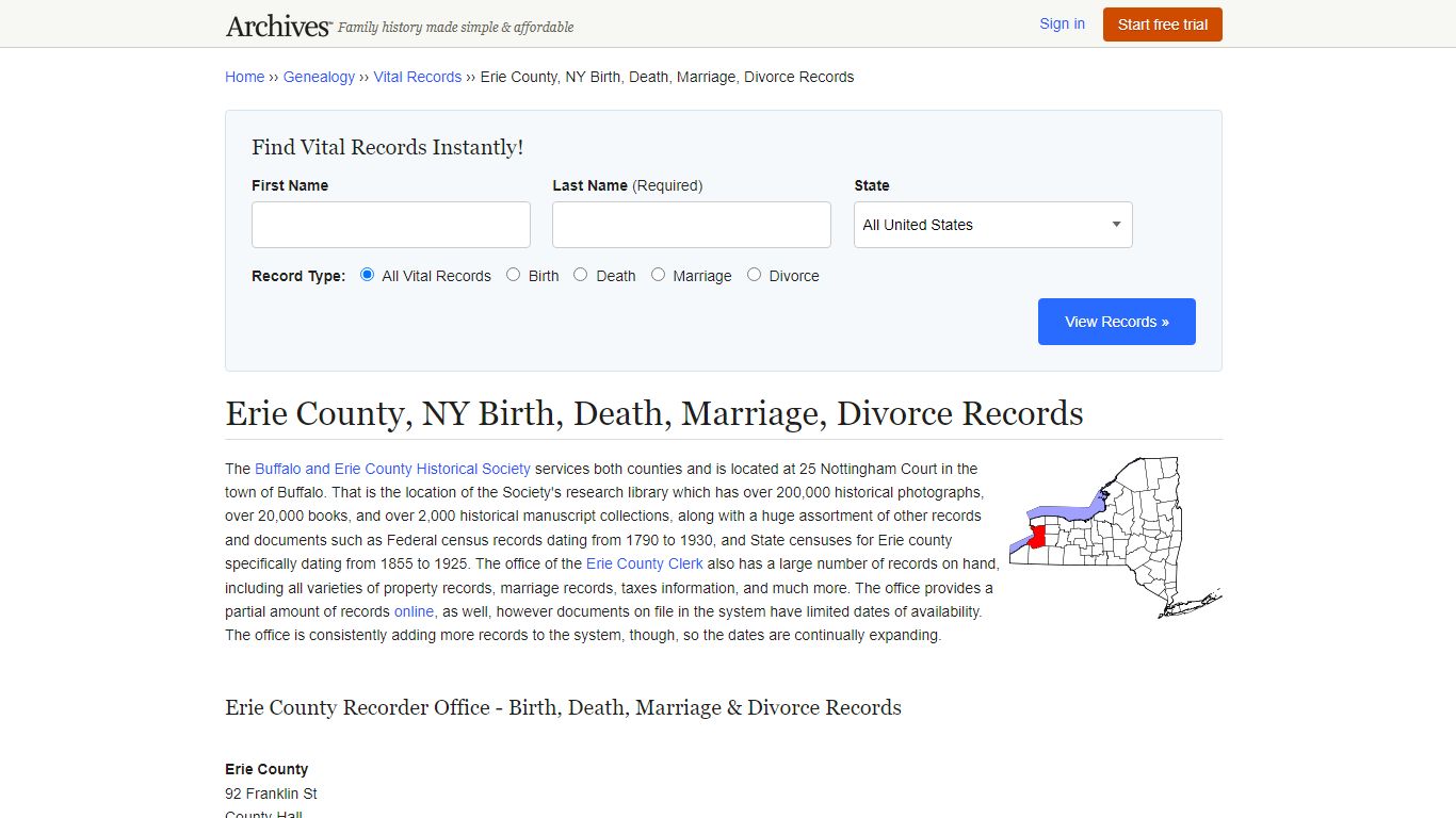 Erie County, NY Birth, Death, Marriage, Divorce Records - Archives.com