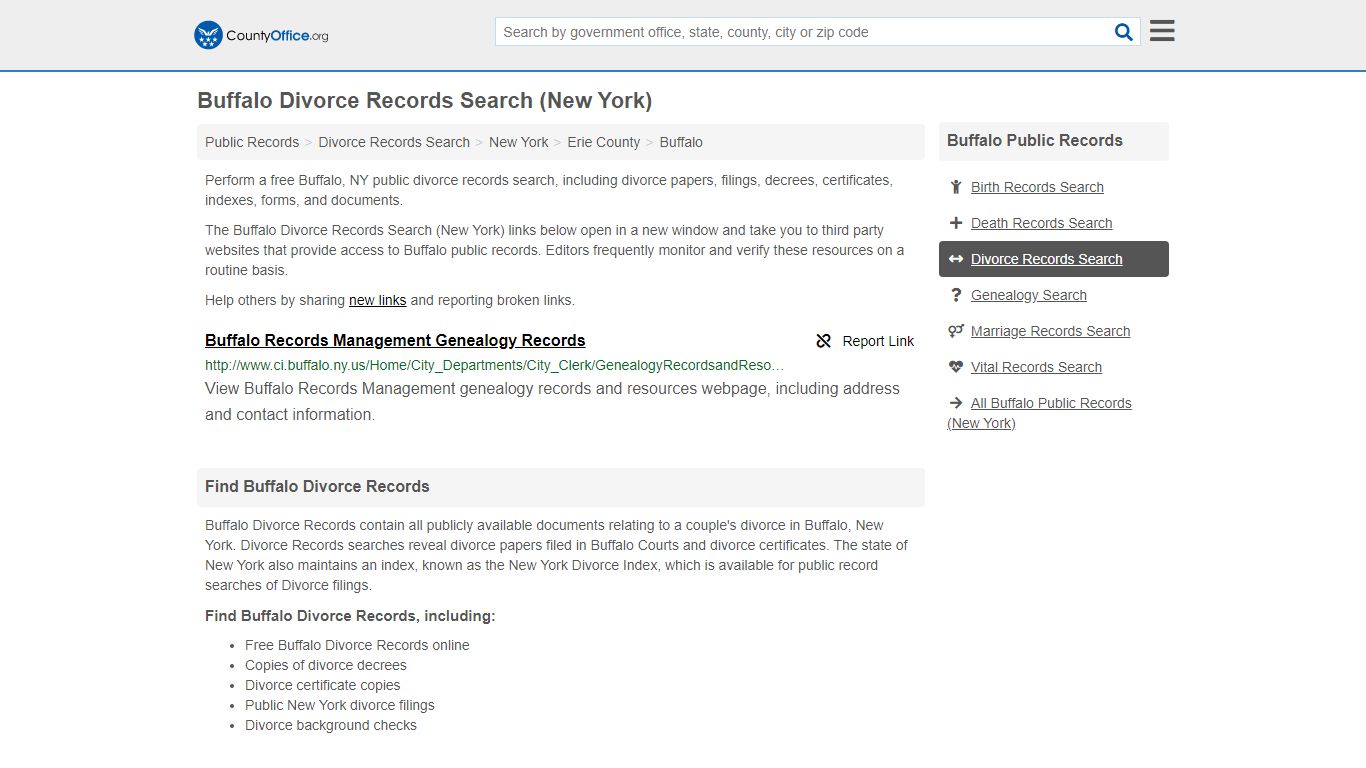 Buffalo Divorce Records Search (New York) - County Office